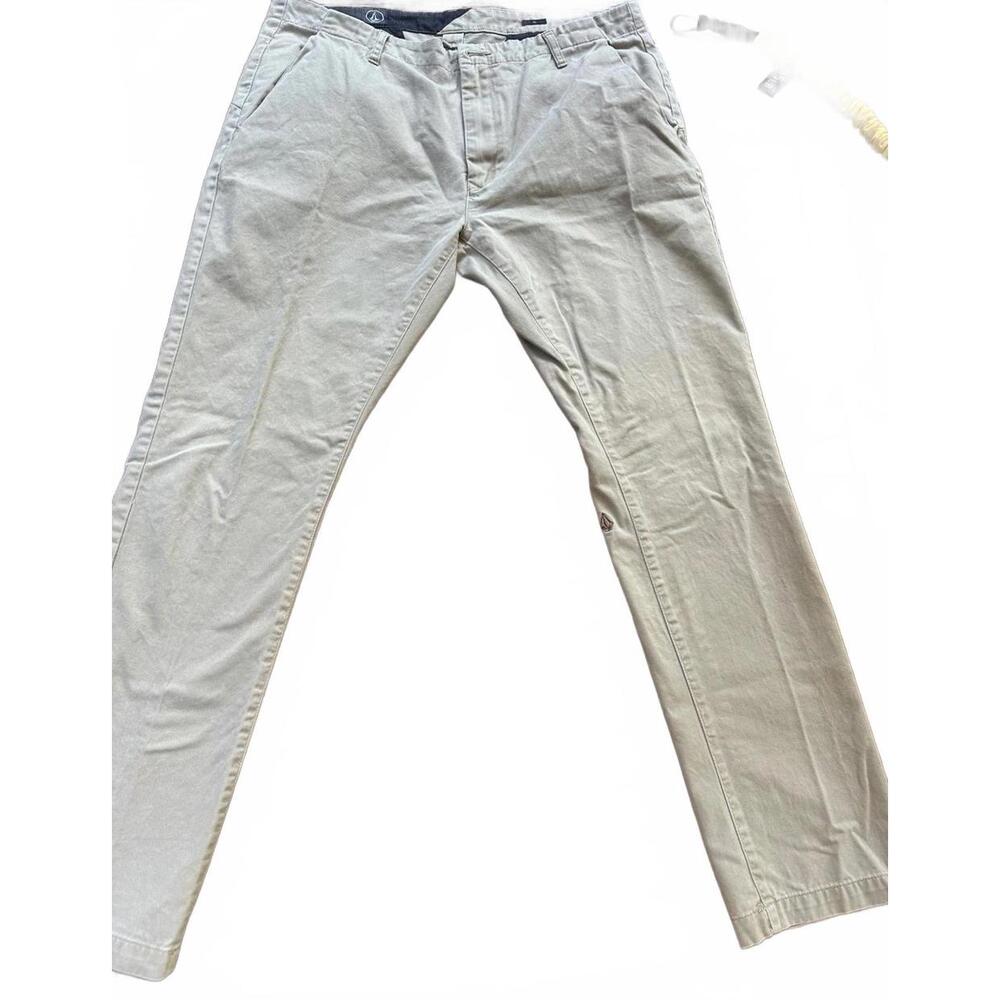 Volcom Stretch Chino Pants Men’s 36x31 Khaki Straight Leg – Stone Logo